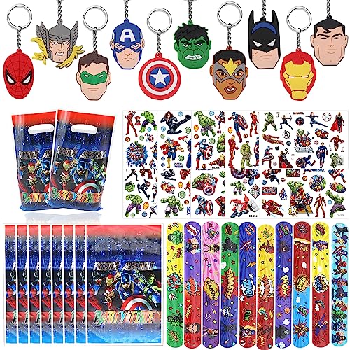 HEAWAA 40 Stück Superhelden Party Mitgebsel Kindergeburtstag, Party Gastgeschenke Set mit Schlüsselanhänger Schnapparmbänder Geschenktüten Tattoo Aufkleber für Kinder Jungen Mädchen Geburtstagsdeko von HEAWAA