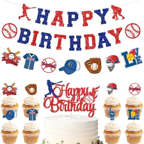 Fröhliche Baseball-Themenparty-Dekorationen mit Banner und Kuchendekorationen Fröhliche Baseball-Themenparty-Dekorationen mit Banner und Kuchendekorationen von HEBEOT