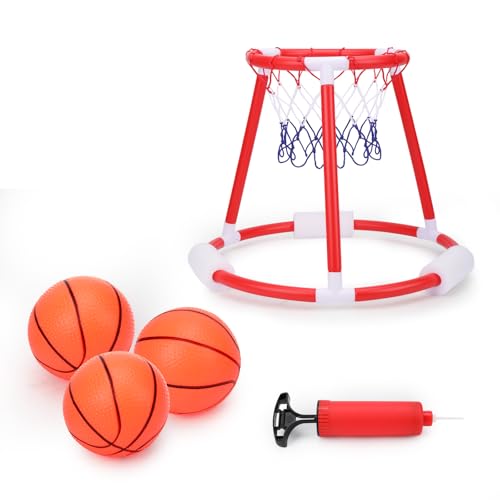 HEBERUCK Pool Basketballkorb, Pool Spielzeug Kleinkind-Basketballkorb mit 3 Poolbällen und Pumpe, Schwimmende Aufblasbare Basketballspiele von HEBERUCK