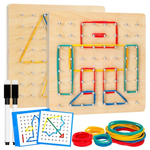 Geoboard aus Holz, 2 Stück, Montessori-Spielzeug, grafisches Mathematikerziehungsspielzeug für Kinder mit Musterkarten und Gummibändern für Zahlen und Formen, geografisches Spielbrett Geoboard aus Holz, 2 Stück, Montessori-Spielzeug, grafisches Mathematikerziehungsspielzeug für Kinder mit Musterkarten und Gummibändern für Zahlen und Formen, geografisches Spielbrett von HEELWIRE