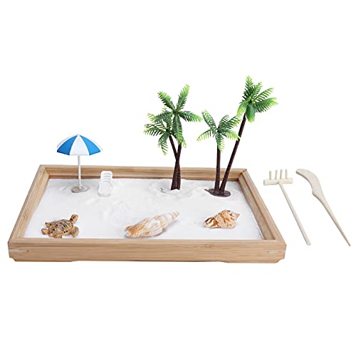 Ozean-Sandtablett-Dekoration, Desktop-Mini-Zen-Garten mit 7 Zubehörteilen und 2 Werkzeugen, 27,9 X 19,1 X 2,5 Cm von HEEPDD