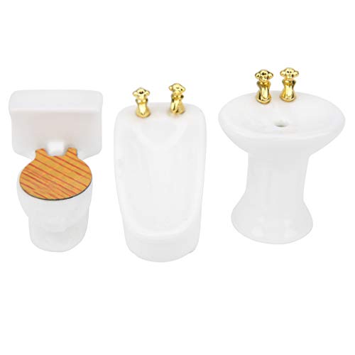 Puppenhaus-Badezimmer-Set, Badezimmer-Set im Maßstab 1:24 Puppenhaus-Möbel Spielzeug-Set Miniaturmodelle(Weiß) von HEEPDD