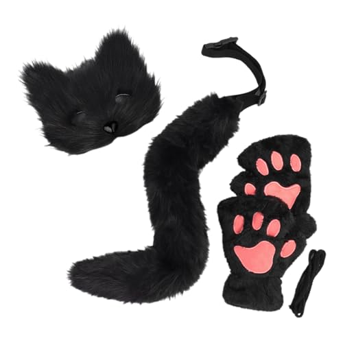 HEEZOU 3pcs Halloween Foxes Kostüm Tierkleid Kits Enthält Plüsch Gesichtsabdeckungs Schwanzhandschuhe Für Adult Halloween Cosplay von HEEZOU