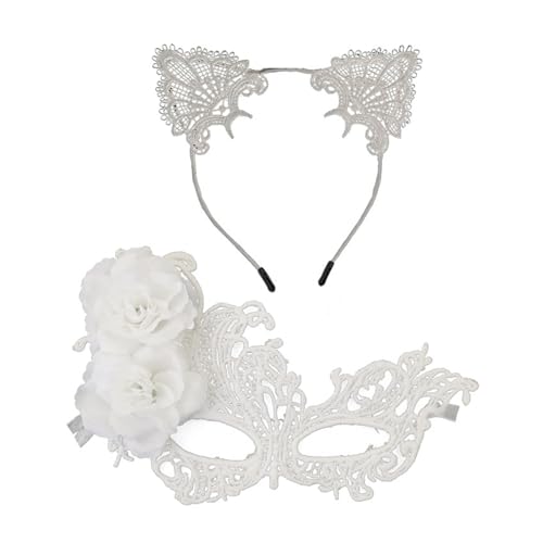 HEEZOU Bequeme Plastikmaskerade Masken Set Und Anime Katzen Ohrhaarband Für Halloween Kostüm Rollenspiele Event Leichte Plastik Cosplay Maske von HEEZOU