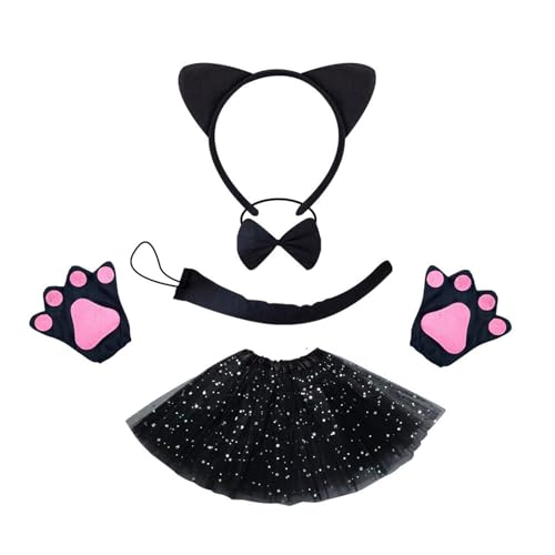 HEEZOU Katzen Schwanzkostüm Mit Katzen Ohrstirnbandhandschuh Rock Und Bowtie Halloween Catgirl Kostüm Für Kid Women Girl Cosplay von HEEZOU