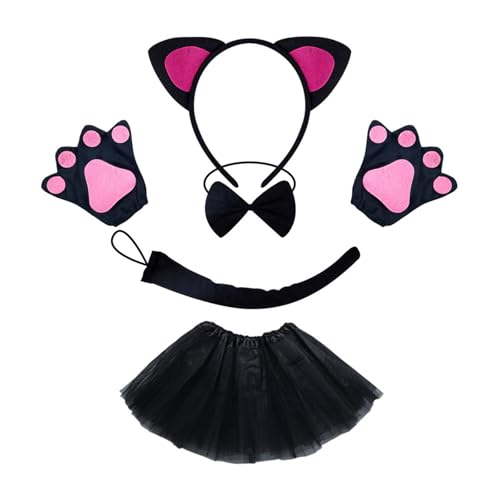 HEEZOU Katzen Schwanzkostüm Mit Katzen Ohrstirnbandhandschuh Rock Und Bowtie Halloween Catgirl Kostüm Für Kid Women Girl Cosplay von HEEZOU