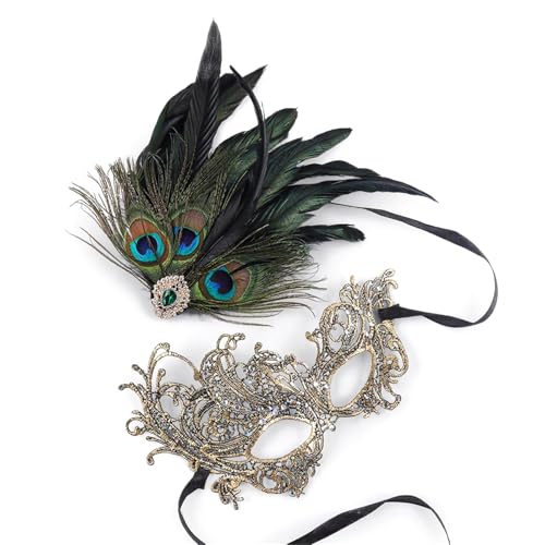 HEEZOU Maskerades Damen Federstrass, Venezianer, Party, Abend, Abschlussball, Maske, Halloween, Cosplay, Kostüme, Maskeraden von HEEZOU