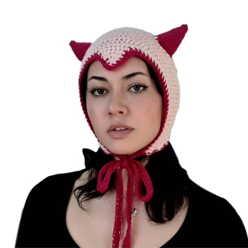HEEZOU Spitzengestricke Mützenhut Teenager Ohrflaps Halloween Unique Horn Kostüm Party Cosplay Horn Party von HEEZOU
