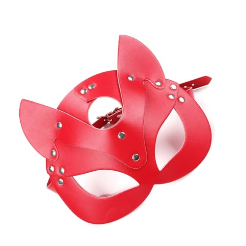 HEEZOU Stilvolles schwarzes Katzengesicht, praktisches PU-Leder, Cosplay-Zubehör für Kostümpartys, Halloween, atmungsaktive Maskeraden für Frauen von HEEZOU
