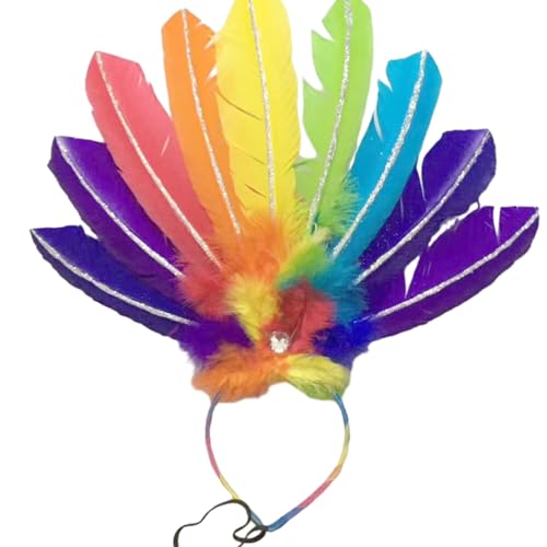 MardiGras indisches buntes Feder-Stirnband, Kostüm-Accessoire, Haarband, Karneval, Feier, Kopfschmuck, Kopfschmuck für Partys von HEEZOU