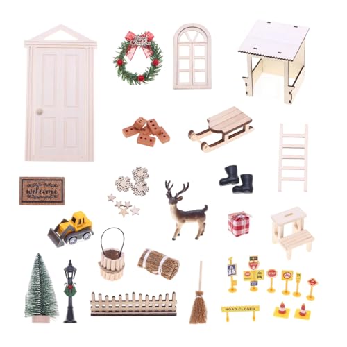 HEEZOU Tiny Holiday Cottage Display 42pcs Holz Winzige Hausartikel Mit Kind Sicherer Miniatur Sicherer Kinder Weihnachtspuppenhäuser Gebäude Spielzeug von HEEZOU