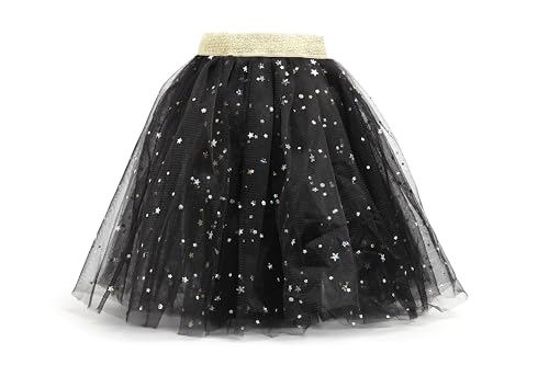 HEITMANN DECO Kinder Halloween Rock – Schwarz mit Glitzersternchen – Tüllrock mit Gummibund – Größe M – Ideal für Halloween, Fasching & Verkleidung von HEITMANN DECO