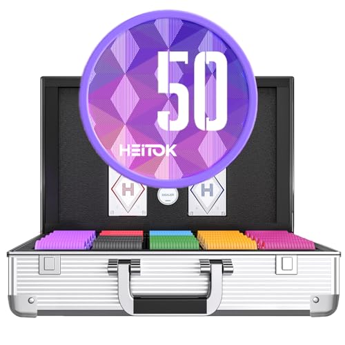 1000-teiliges Casino-Pokerchip-Set mit Nennwerten, 11,5 g gewichtete Chips, 2 Decks, kompaktes Aluminiumgehäuse für Texas Hold'em, Blackjack von HEITOK