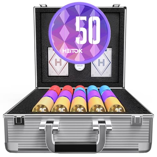 600-teiliges Casino Pokerchip-Set mit Nennwerten, 11,5 g gewichtete Chips, 2 Decks, kompaktes Aluminiumgehäuse für Texas Hold'em, Blackjack von HEITOK