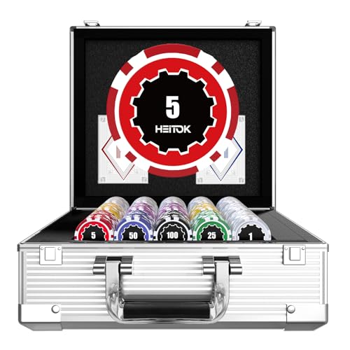 HEITOK Casino Poker Set with Numbered Chips 600-Piece for Card Board Game, 11.5 Gram with Playing Cards Waterproof for Texas Hold'em, Blackjack Gambling, Card Club or Late Night Poker Games HEITOK Casino Poker Set with Numbered Chips 600-Piece for Card Board Game, 11.5 Gram with Playing Cards Waterproof for Texas Hold'em, Blackjack Gambling, Card Club or Late Night Poker Games von HEITOK