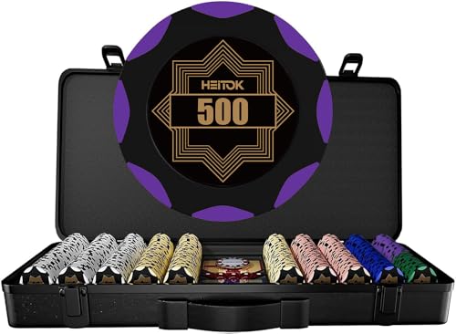 HEITOK Clay Pokerchip-Set für Texas Hold'em, 500 Stück mit Nennwerten, 14 g professionelles Casino Blackjack nummeriertes Chip-Set, High-End-Tragetasche mit deutscher Polycarbonatschale HEITOK Clay Pokerchip-Set für Texas Hold'em, 500 Stück mit Nennwerten, 14 g professionelles Casino Blackjack nummeriertes Chip-Set, High-End-Tragetasche mit deutscher Polycarbonatschale von HEITOK