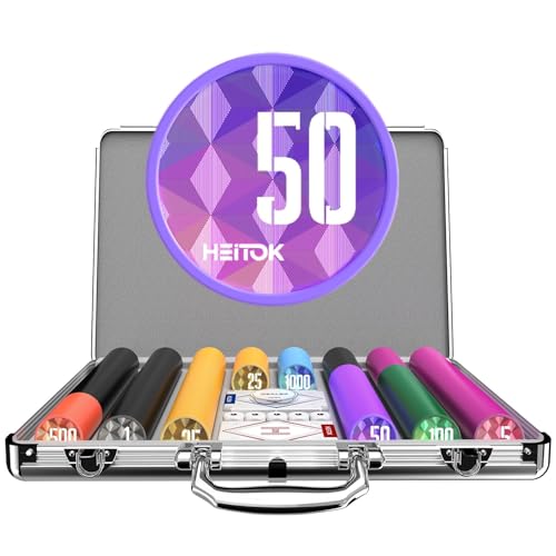 HEITOK Poker-Chip-Set mit Nennwerten, 500-teiliges Casino 11,5 g gewichtete Chips, 5 Würfel, 2 Decks, kompakter Aluminiumkoffer für Texas Hold'em, Blackjack HEITOK Poker-Chip-Set mit Nennwerten, 500-teiliges Casino 11,5 g gewichtete Chips, 5 Würfel, 2 Decks, kompakter Aluminiumkoffer für Texas Hold'em, Blackjack von HEITOK