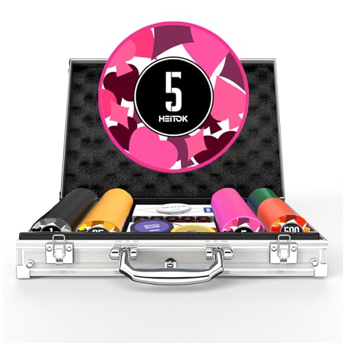 HEITOK Poker-Chips mit Nennwerten, 200 Stück, 11,5 g, gewichtet, nummeriert, 5 Würfel, 2 Decks mit kompaktem Aluminiumkoffer für Texas Hold'em, Blackjack HEITOK Poker-Chips mit Nennwerten, 200 Stück, 11,5 g, gewichtet, nummeriert, 5 Würfel, 2 Decks mit kompaktem Aluminiumkoffer für Texas Hold'em, Blackjack von HEITOK