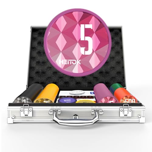 HEITOK Pokerset mit nummerierten Chips, 200 Stück 11,5 g gewichtete Casino Chips, 5 Würfel, 2 Decks mit wasserdichtem Pokerkoffer für Texas Holdem Spiele & Blackjack HEITOK Pokerset mit nummerierten Chips, 200 Stück 11,5 g gewichtete Casino Chips, 5 Würfel, 2 Decks mit wasserdichtem Pokerkoffer für Texas Holdem Spiele & Blackjack von HEITOK