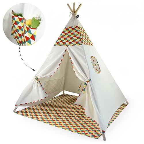 HEJ LØNNE Dekoratives Tipi Zelt für Outdoor-Bereich (farbige Bemusterung), Indianerzelt, 4 Stangen, 120x120x150cm, Baumwolle von HEJ LØNNE