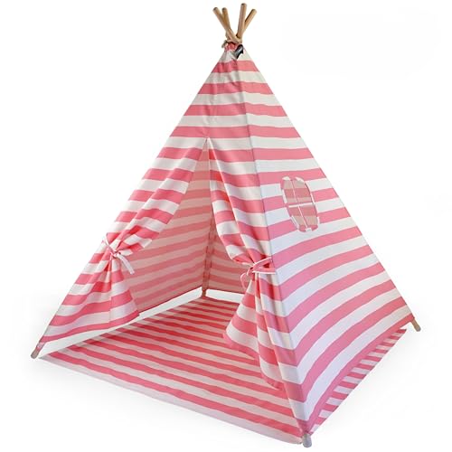 HEJ LØNNE Dekoratives Tipi Zelt für Outdoor-Bereich (rosa, gestreift), Indianerzelt, 4 Stangen, 120x120x150cm, Baumwolle von HEJ LØNNE