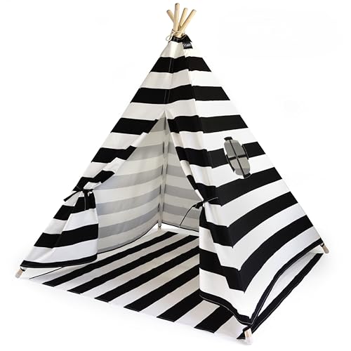 HEJ LØNNE Dekoratives Tipi Zelt für Outdoor-Bereich (schwarz, gestreift), Indianerzelt, 4 Stangen, 120x120x150cm, Baumwolle von HEJ LØNNE