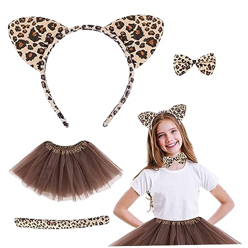 HEKARBAMILL Katzenkostüm für Kinder Girls 4PCS/Set Leopard Kostüm Süßes Tierkostüm Kinder Halloween Kostüme Kostüm Games Supplies von HEKARBAMILL
