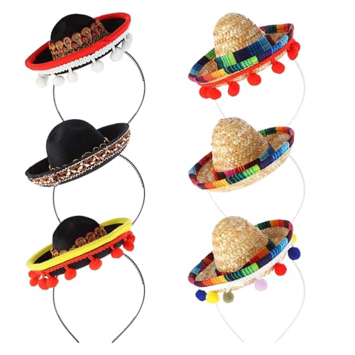 HEKARBAMILL Mini Sombrero hüte 6pcs kleine Sombrero Party hüte mit haarreiber mexikanischer parteipapier für Menschen pet mexikanische Partyspiele Vorräte von HEKARBAMILL