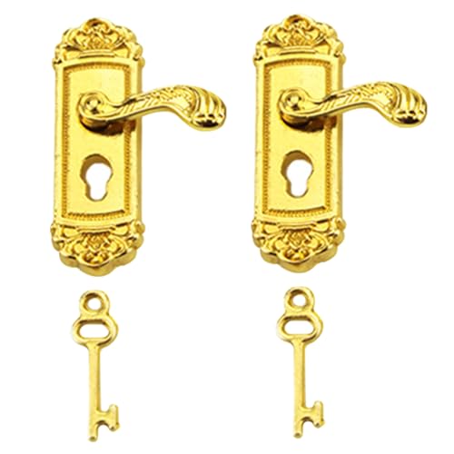 HEKARBAMILL Miniatur -Türgriff mit Mini -Schlüssel 2 Sets 1:12 Dollhouse Door Klopfer Metall Miniatur -Türknöpfe Golden für Dollhouse von HEKARBAMILL