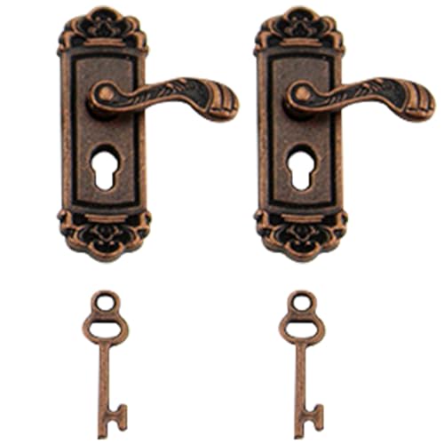 HEKARBAMILL Miniatur -Türgriff mit Mini -Schlüssel 2 Sets 1:12 Dollhouse Türklopfer Metall Miniatur -Türknöpfe Bronze Dollhouse Gegenstände von HEKARBAMILL