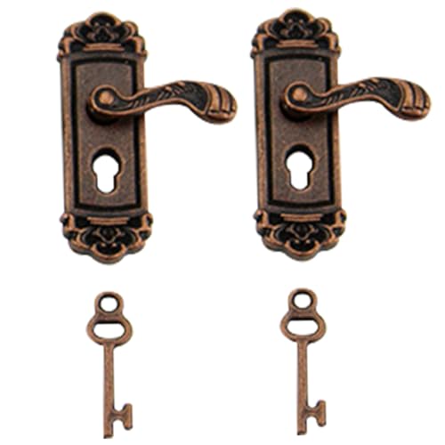 HEKARBAMILL Miniatur -Türgriff mit Mini -Schlüssel 2 Sets 1:12 Dollhouse Türklopfer Metall Miniatur -Türknöpfe Bronze für Puppenhaus von HEKARBAMILL