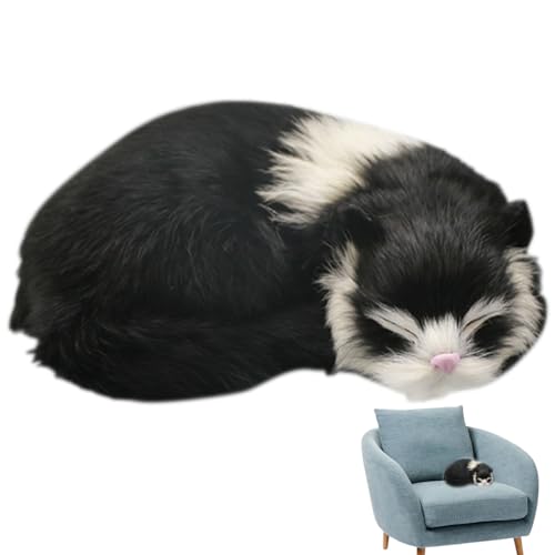HEKARBAMILL Realistische Katze niedliche schlafende Katze Plüsch Simulierte künstliche Kunstpelzkatze Dekorative detaillierte falsche Katze, schwarz + weiß für Erholung von HEKARBAMILL