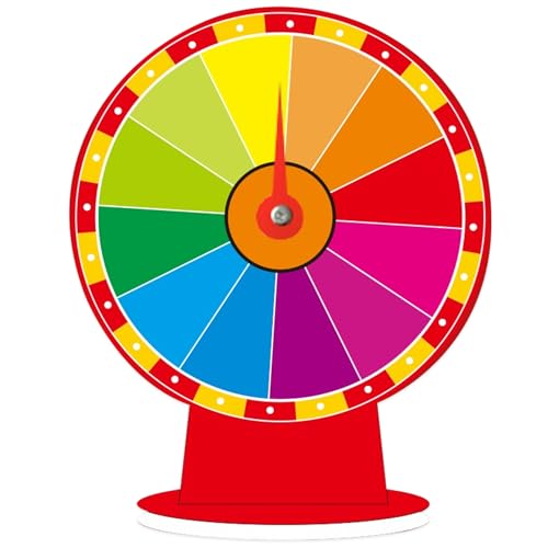 HEKARBAMILL Spinnrad 12 Zoll DIY Wirrtable Tabletop Prize Wheel mit stabilem Stand Coloful Lucky Roulette Wheel für Carnival Pub Glücksspiel von HEKARBAMILL