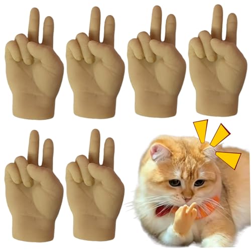 HEKARBAMILL Winzige Hände für Katzen 6pcs realistische V-Sign Mini Hände dehnen kleine Hände Silikon lustige interaktive kleine Hände Freizeitspielzeug von HEKARBAMILL