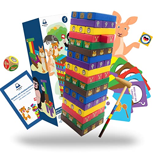 HELDENGUT® geliebter 4in1 Wackelturm Holz für Kinder ab 3 Jahre - Stapelspiel aus hochwertigem Stapelturm - Montessori Spielzeug ab 3 Jahre für Mädchen & Junge von HELDENGUT
