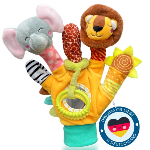 HELDENGUT® 2in1 Spielhandschuh als ideales Baby Geschenk - Absolut sicher & unbedenklicher Baby Fingerpuppen Handschuh - Super Baby Spielzeug zur Baby Geburt ab 0 Monate für Jungen & Mädchen von HELDENGUT