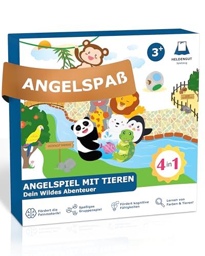 HELDENGUT® geliebtes Angelspiel ab 2 Jahre [mit 4X vielfältigen Spielen] - Angelspiel aus Holz mit 12x extra großen Figuren von HELDENGUT