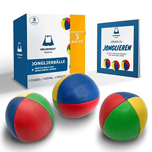HELDENGUT [3X] geliebte Jonglierbälle für Kinder, Erwachsene, Anfänger & Profis - Perfekt ausbalancierter Jonglierball zum optimalen Jonglieren - Juggling Balls inkl. Jonglierbuch von HELDENGUT