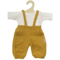 HELESS 1415 Puppen-Latzhose aus 100 % Bio-Baumwolle, honiggelb, mit weißem T-Shirt, 2-teilig, Gr. 28-35 cm von HELESS