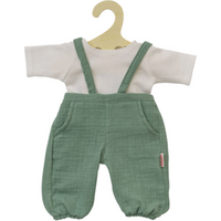HELESS 1416 Puppen-Latzhose aus 100 % Bio-Baumwolle, salbeigrün, mit weißem T-Shirt, 2-teilig, Gr. 28-35 cm von HELESS