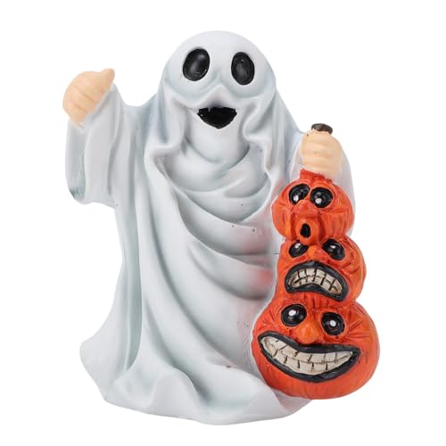 HELEVIA Halloween Harz Ghost Pumpkin Figur, Lustiges Halloween Dekor Süße Unheimliche Geisterstatue mit, für das Wohnzimmer Eingangsbuchscheine Desktop von HELEVIA