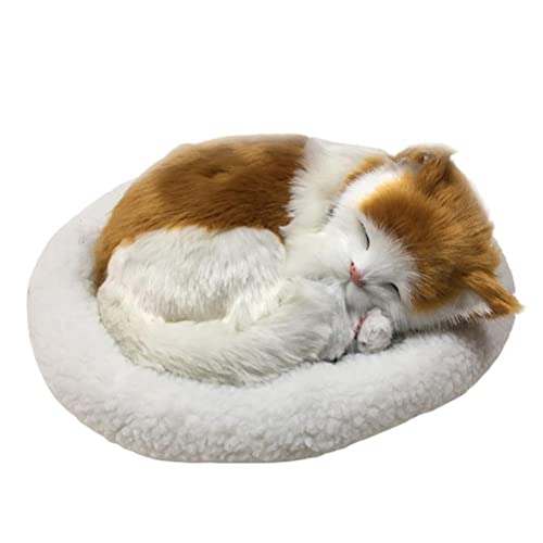 HELEVIA Realistisch Schlafende Katzenspielzeug, Atmende Katzengefüllte Tierpuppe mit Mattplüschspielzeug, für Kinder Home Ornament (A) von HELEVIA