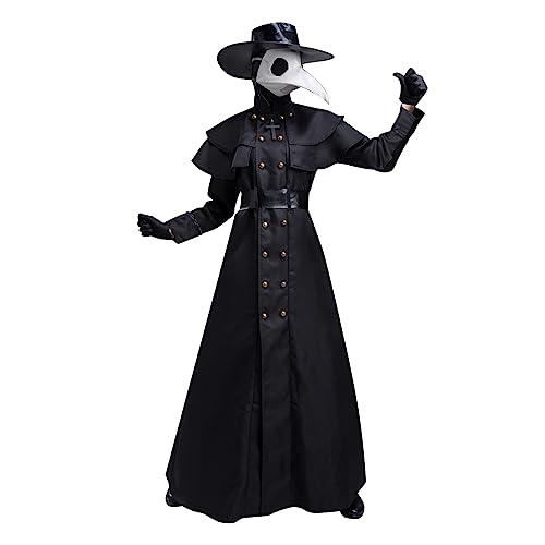 HELLORSOON Erwachsenes Doktor-Krähen-Kostüm-Set, mittelalterliches Halloween-Cosplay-Outfit Gotisches Weihnachtskleid (Black, L) von HELLORSOON