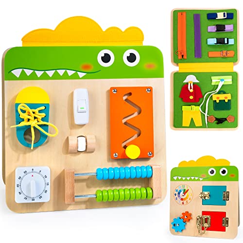 HELLOWOOD 19 in 1 Holz Busy Board für Kinder, Montessori Spielzeug ab 3 Jahre, Aktivität Sensorik Board Multifunktionale Vorschule Lernspielzeug für Jungen Mädchen Kleinkinder von HELLOWOOD