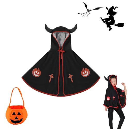 HELOVGE Kostüm für Kinder Teufelkostüm,HexenZauberer Umhang,Halloween Umhang Cape mit Ox Horn Mit Kapuze Mantel,Teufel Umhang mit Kürbis Candy Bag,für Kinder für Jungen Mädchen Cosplay Party. HELOVGE Kostüm für Kinder Teufelkostüm,HexenZauberer Umhang,Halloween Umhang Cape mit Ox Horn Mit Kapuze Mantel,Teufel Umhang mit Kürbis Candy Bag,für Kinder für Jungen Mädchen Cosplay Party. von HELOVGE