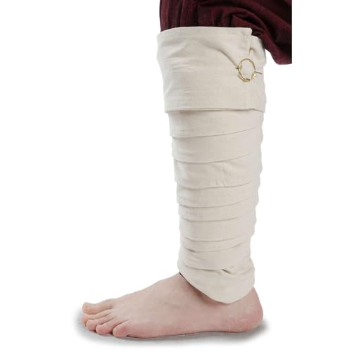 HEMAD Mittelalter Wadenwickel Set mit Fibeln Feste Baumwolle Modell: Balder, beige von HEMAD