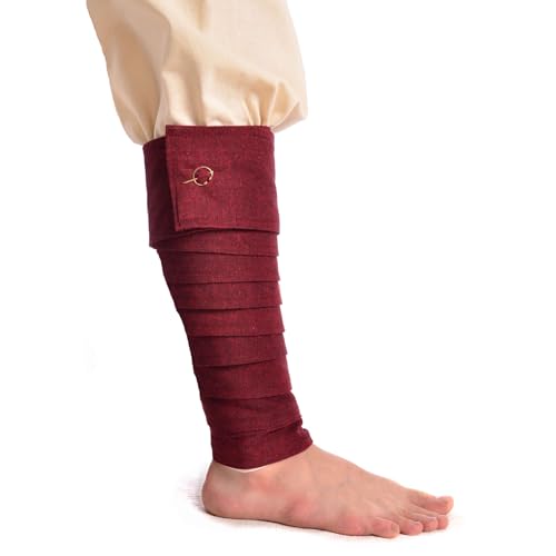 HEMAD Mittelalter Wadenwickel Set mit Fibeln Feste Baumwolle Modell: Balder, rot von HEMAD