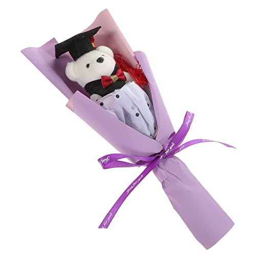 HEMOTON 1 Bund Bärenstrauß Das Blumenbär Absolvent Party Abschlussfeier Rosa für Abschluss Bär Blumenstrauß tragen Abschluss Tierpuppe Abschlusssträuße Good Luck Babe Plüsch Violett von HEMOTON