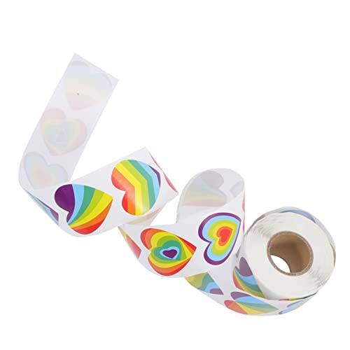 HEMOTON 1 Rolle Regenbogen-Herz-Aufkleber Brief Funkeln Individueller Vinylaufkleber Etiketten Aufkleber Edelsteine Inhaber Karte Geschäft Stolz-Aufkleber Klebriger Aufkleber Herzaufkleber von HEMOTON