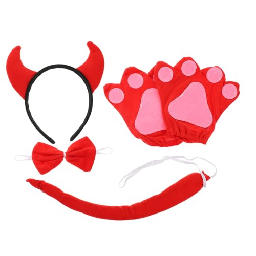 HEMOTON 1 Satz Halloween-Dämonenkuh aus Kunstfell Halloween-Dämonenkostüm Halloween schminke Halloween Make up Halloween deko Haarband Rinder-Cosplay Rinderschwanz Baumwolle rot von HEMOTON